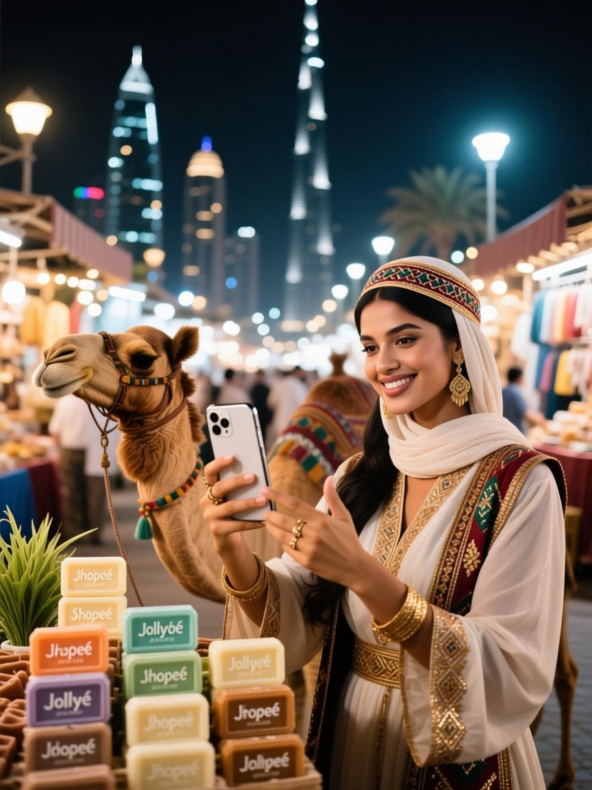 迪拜夜市刷手机直播，Shopee骆驼奶香皂种草瞬间！中东JollyChic带你解锁中东购物新姿势