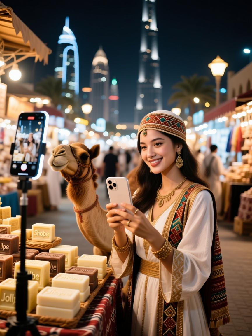 迪拜夜市刷手机直播,Shopee骆驼奶香皂种草瞬间!中东JollyChic带你解锁中东购物新姿势