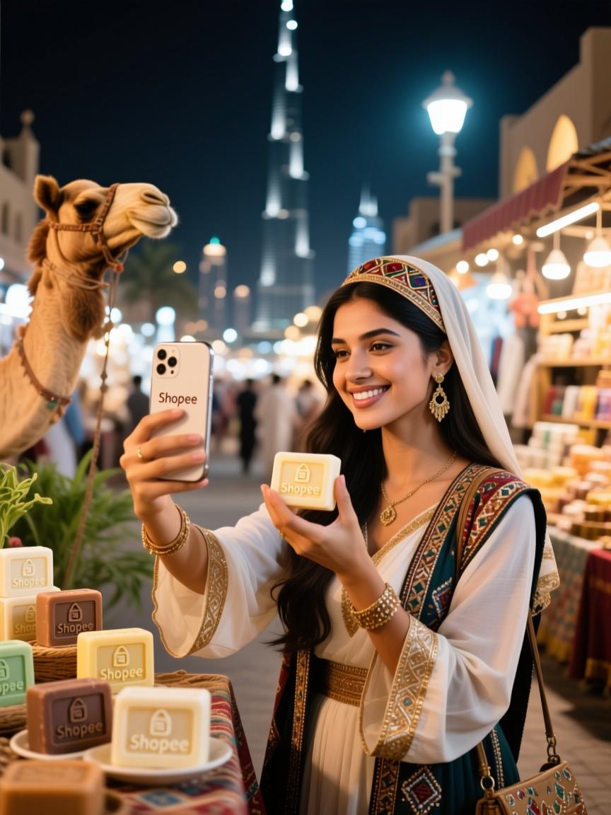 迪拜夜市刷手机直播,Shopee骆驼奶香皂种草瞬间!中东JollyChic带你解锁中东购物新姿势