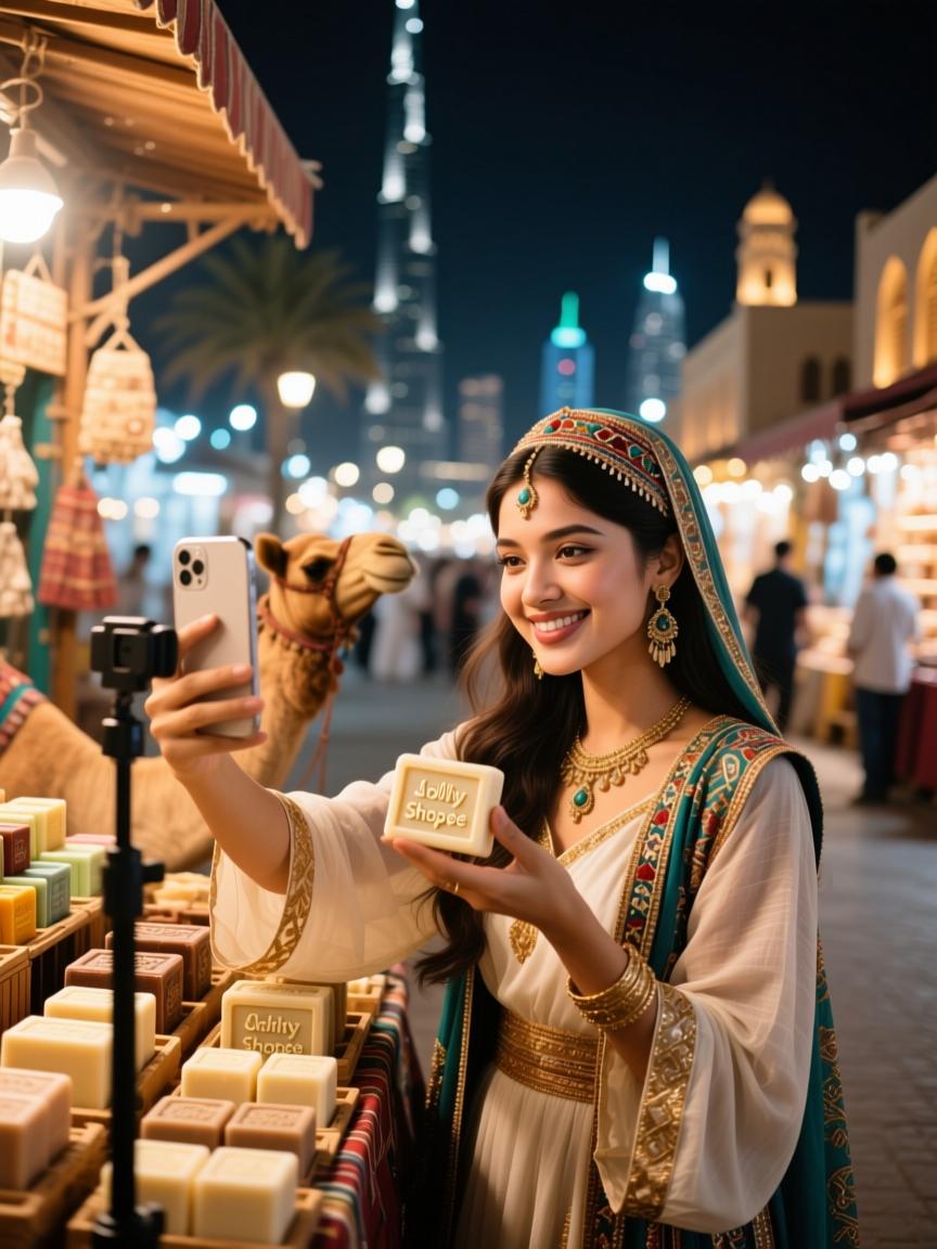 迪拜夜市刷手机直播,Shopee骆驼奶香皂种草瞬间!中东JollyChic带你解锁中东购物新姿势