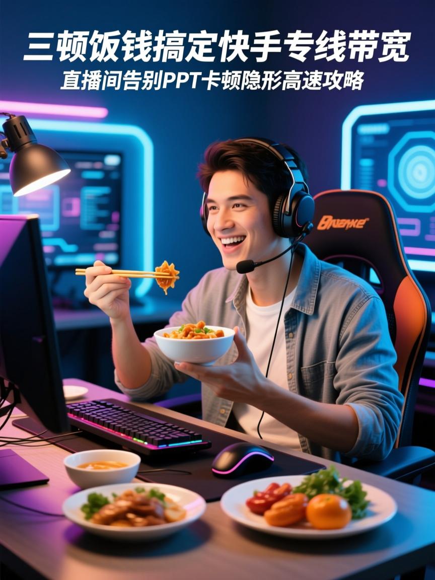 三顿饭钱搞定快手专线带宽,直播间告别PPT卡顿的隐形高速攻略